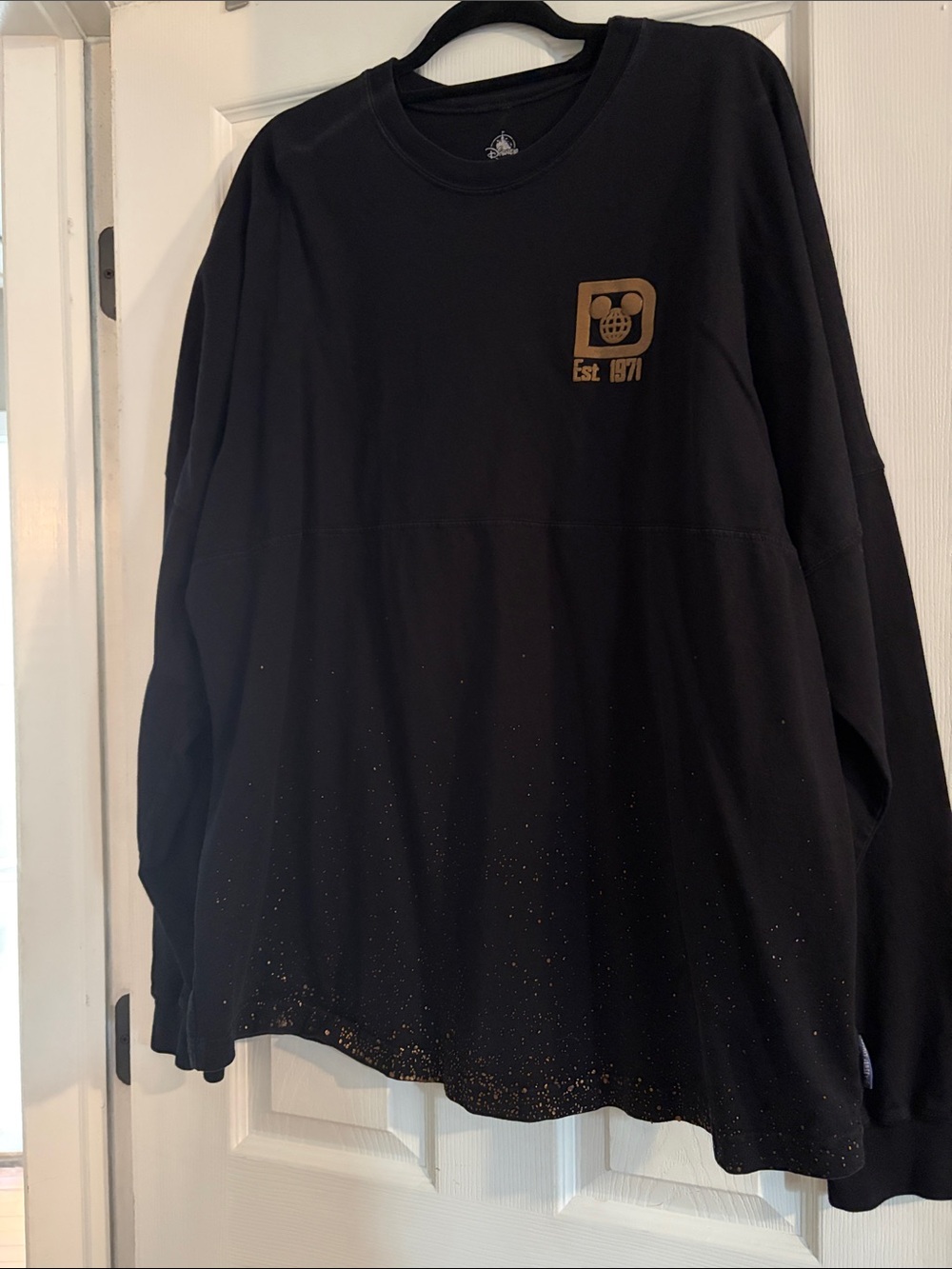 Disney Black Long Sleeve Tee with Gold Logo and Fleck Detail
